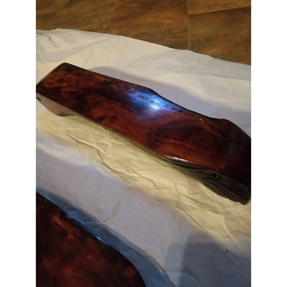 Vintage Set Of 2 Live Edge Red Wood Wall Mounted Floating Mantel Shelves Burl